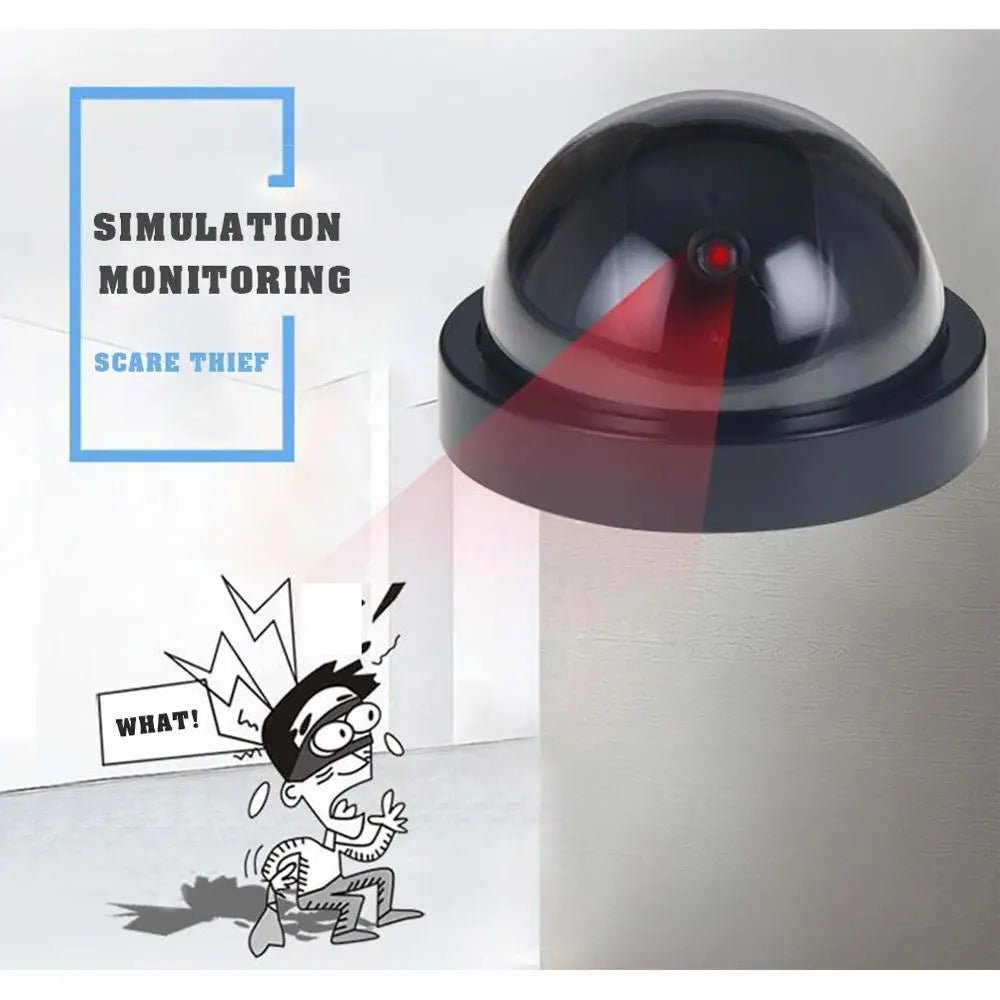 Black Plastic Smart Indoor Outdoor Dummy Home Dome Fake CCTV Security Camera With Flashing Red LED Light - AllOnMarket