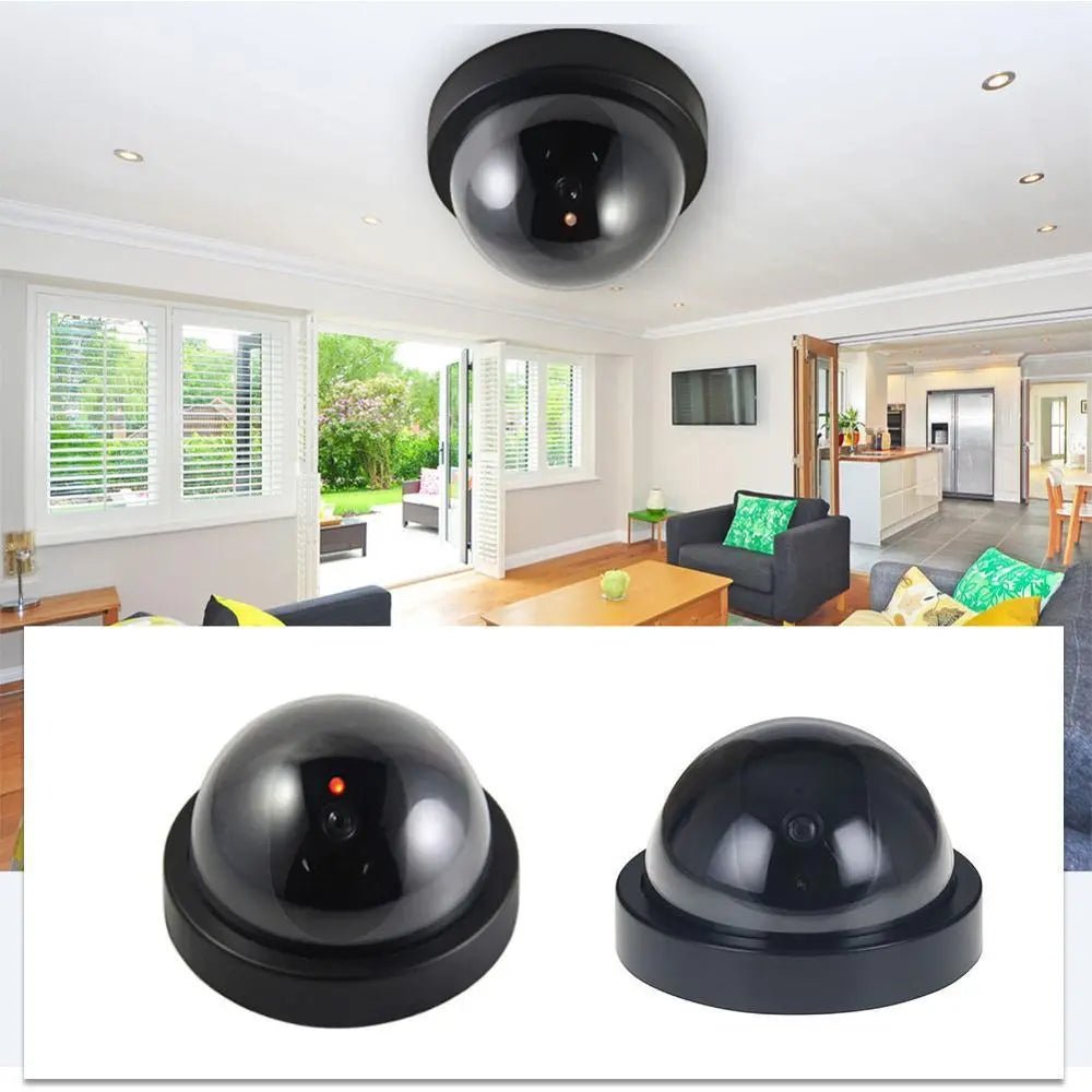 Black Plastic Smart Indoor Outdoor Dummy Home Dome Fake CCTV Security Camera With Flashing Red LED Light - AllOnMarket